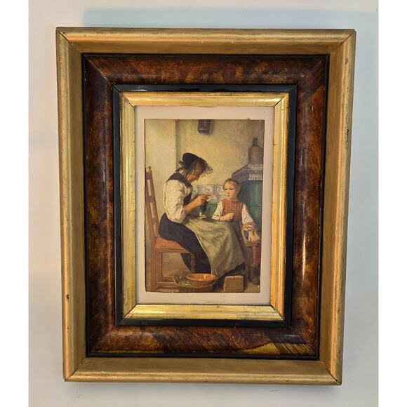 Albert Anker 8" x 10" Antique Wood Framed Print Grandmother and a Young Girl - Picture 1 of 16
